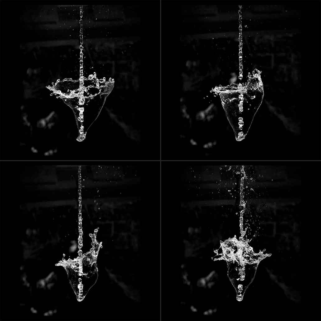 Secuencuencia de 4 imágenes de un chorro de agua invertido