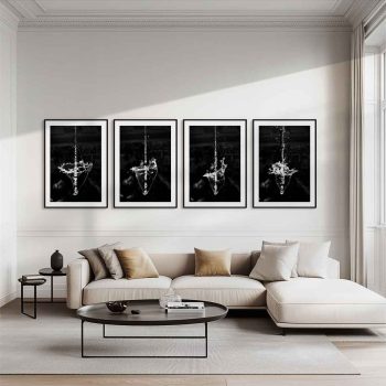 Acogedor salón con los chorros de agua invertidos en marcos blancos