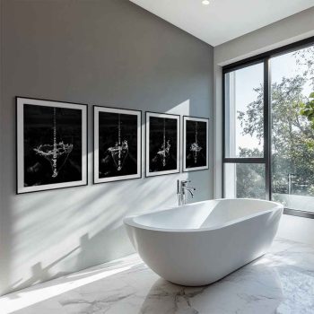 Baño moderno con los chorros de agua invertidos en marcos blancos