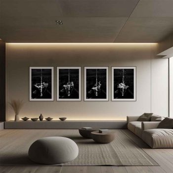 Salón moderno con los chorros de agua invertidos en marcos blancos